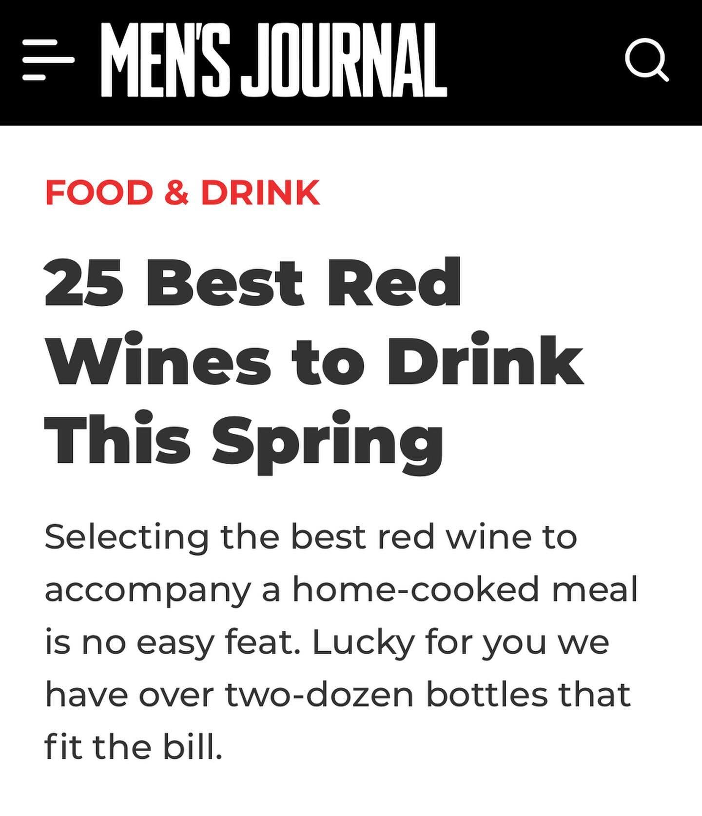 🍷Check out my two picks for the &ldquo;25 Best Red Wines to Drink This Spring&rdquo; in @mensjournal 🍷 Both are  under $25 on @wine_com :

@aubonclimatwine 2022 Santa Barbara Pinot Noir $24.99

@domainedansignan 2021 Petites Grappes C&ocirc;tes du 