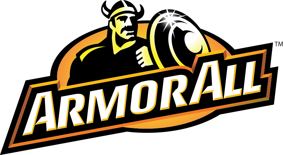 Logo for Armor All featuring a Roman soldier holding a shield with the brand name