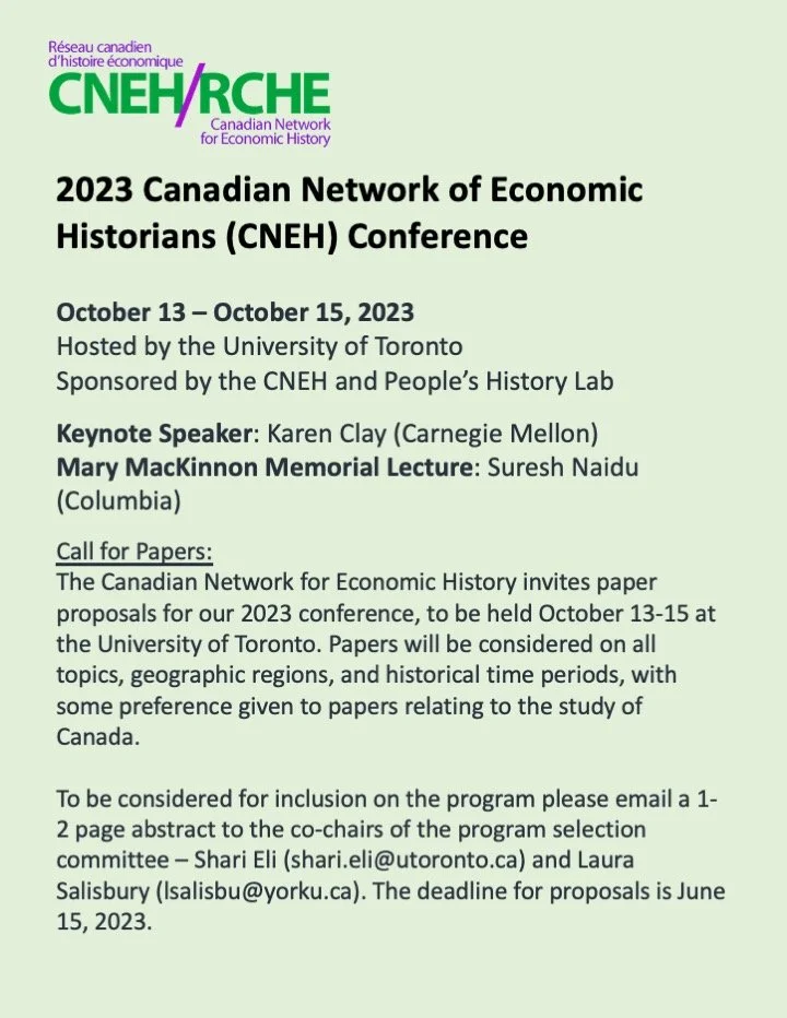 Canadian Network of Economic Historians Annual Meeting - October 13-15, 2023