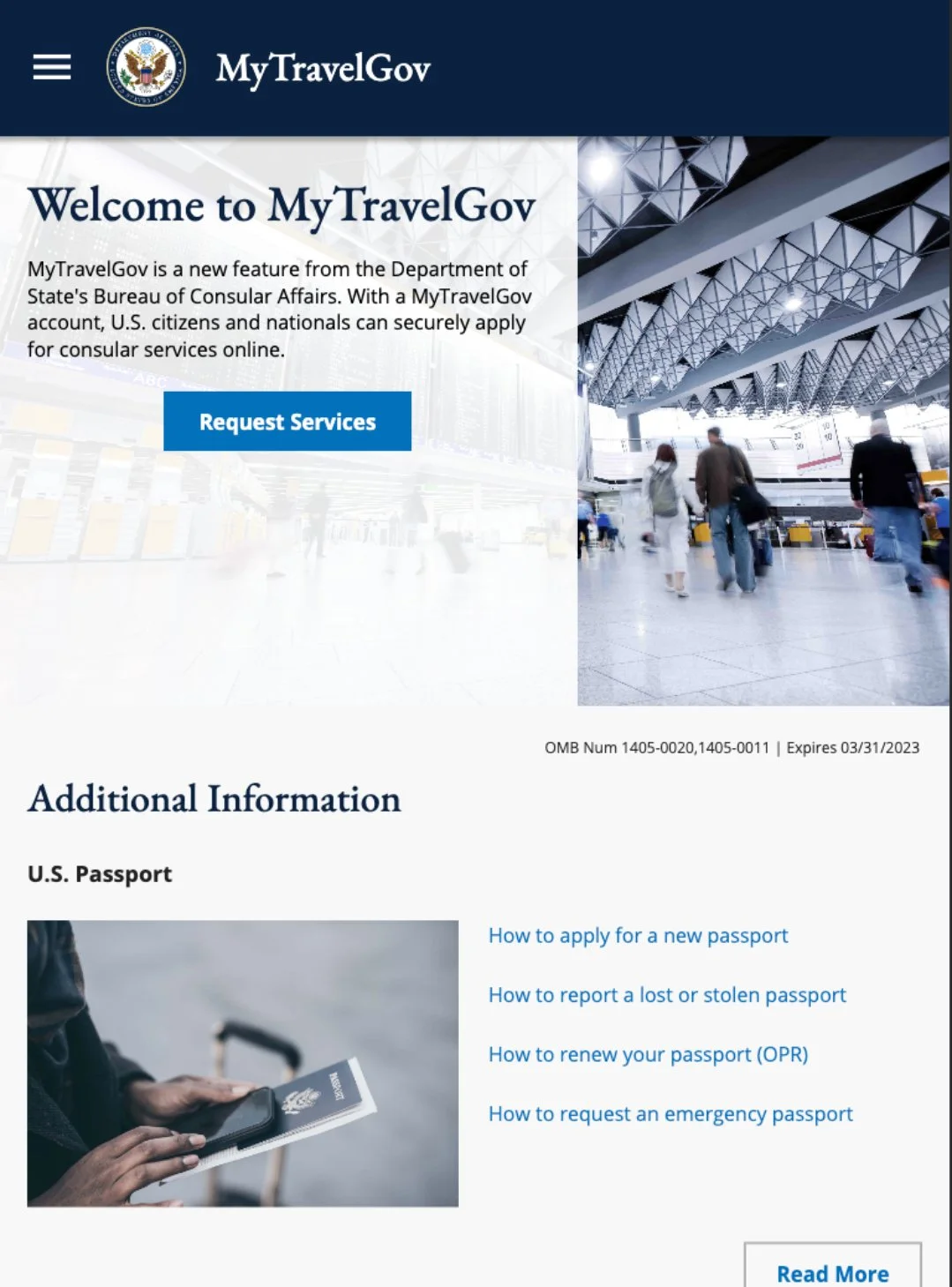 MyTravelGov tablet homepage