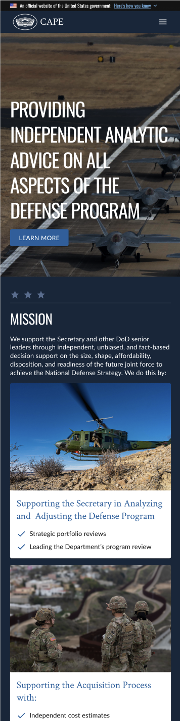 CAPE mobile home page