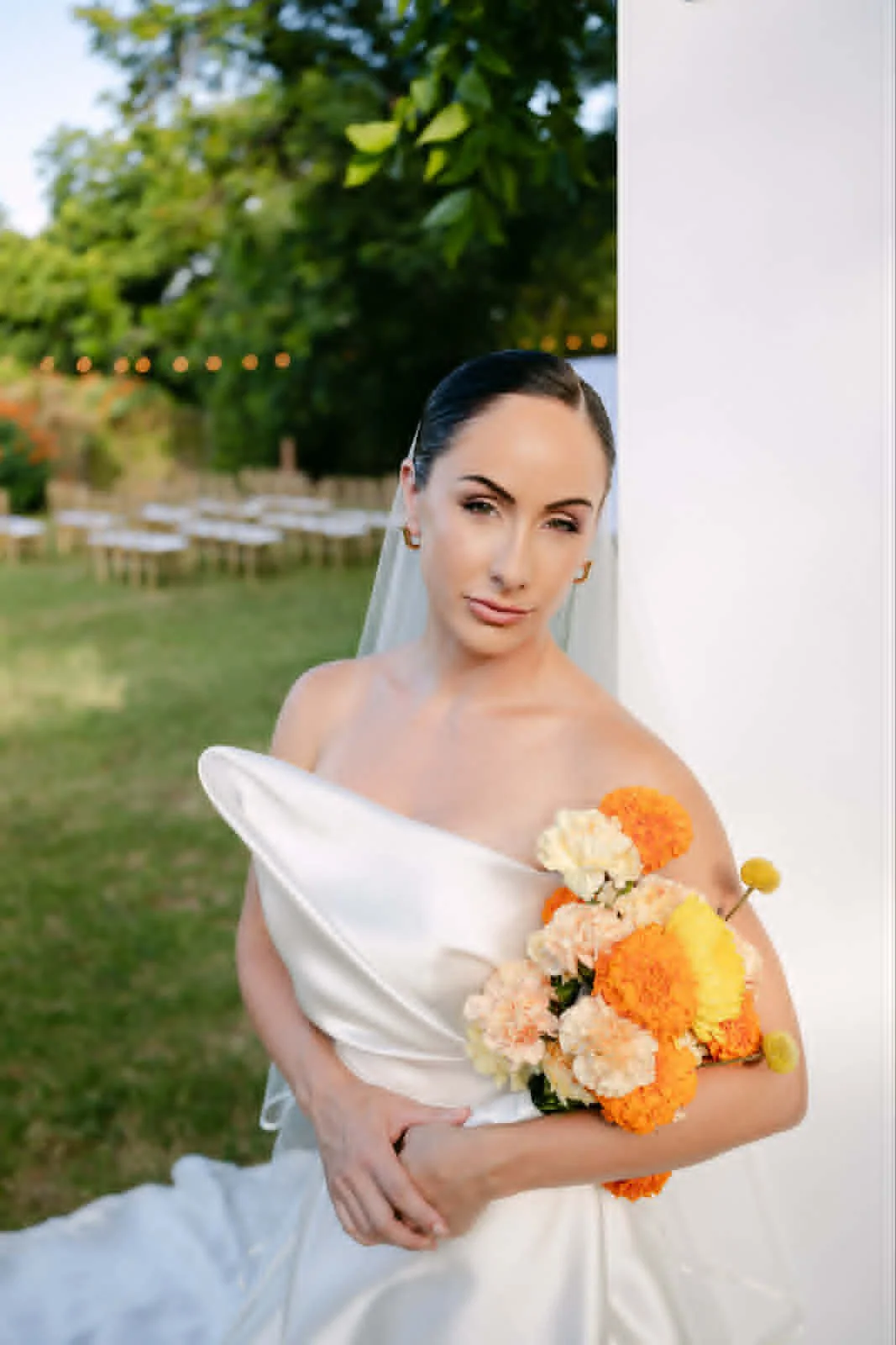 Arizona bride wearing natural glam wedding makeup outdoors