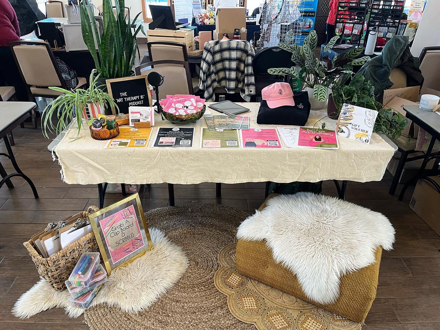 Babies first Market 🙋🏻&zwj;♀️😂✨
.
.
All set up at The Women&rsquo;s Wellness Expo in Cochrane &hearts;️✨
.
.
@selfloverenovation 
.
✨Art Therapy 
✨Women&rsquo;s Circle Facilitator Training
✨F**k Shame Club
✨Collaboration 
✨ @arttherapy.is Podcast
