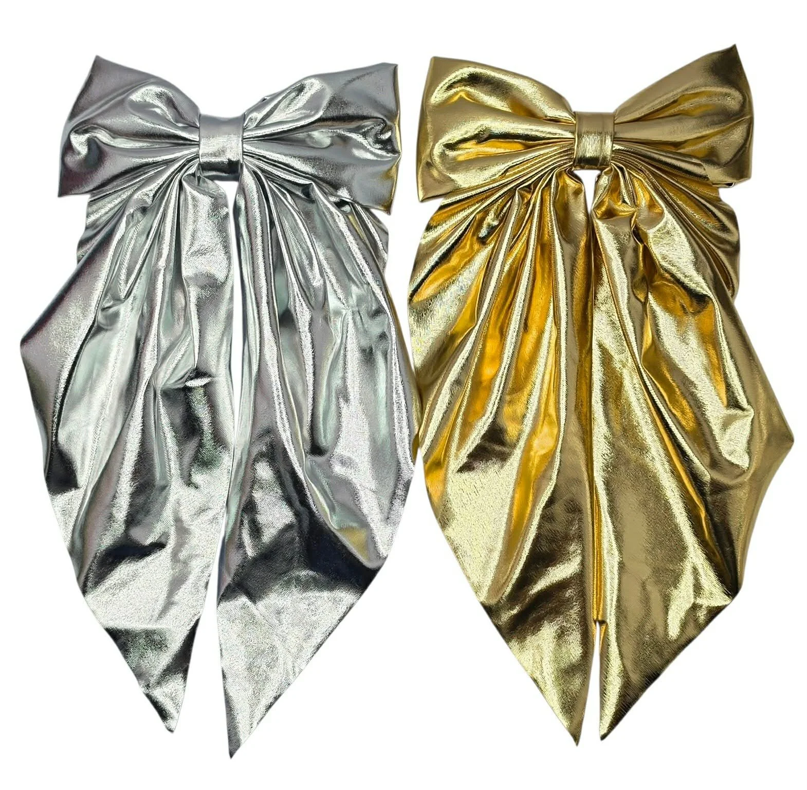 Large Hair Bow Clips - Long Tail Leather