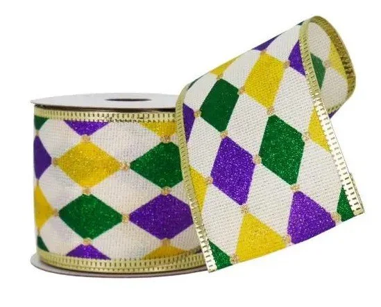 Mardi Gras Glitter Diamond Wired Taffeta Ribbon