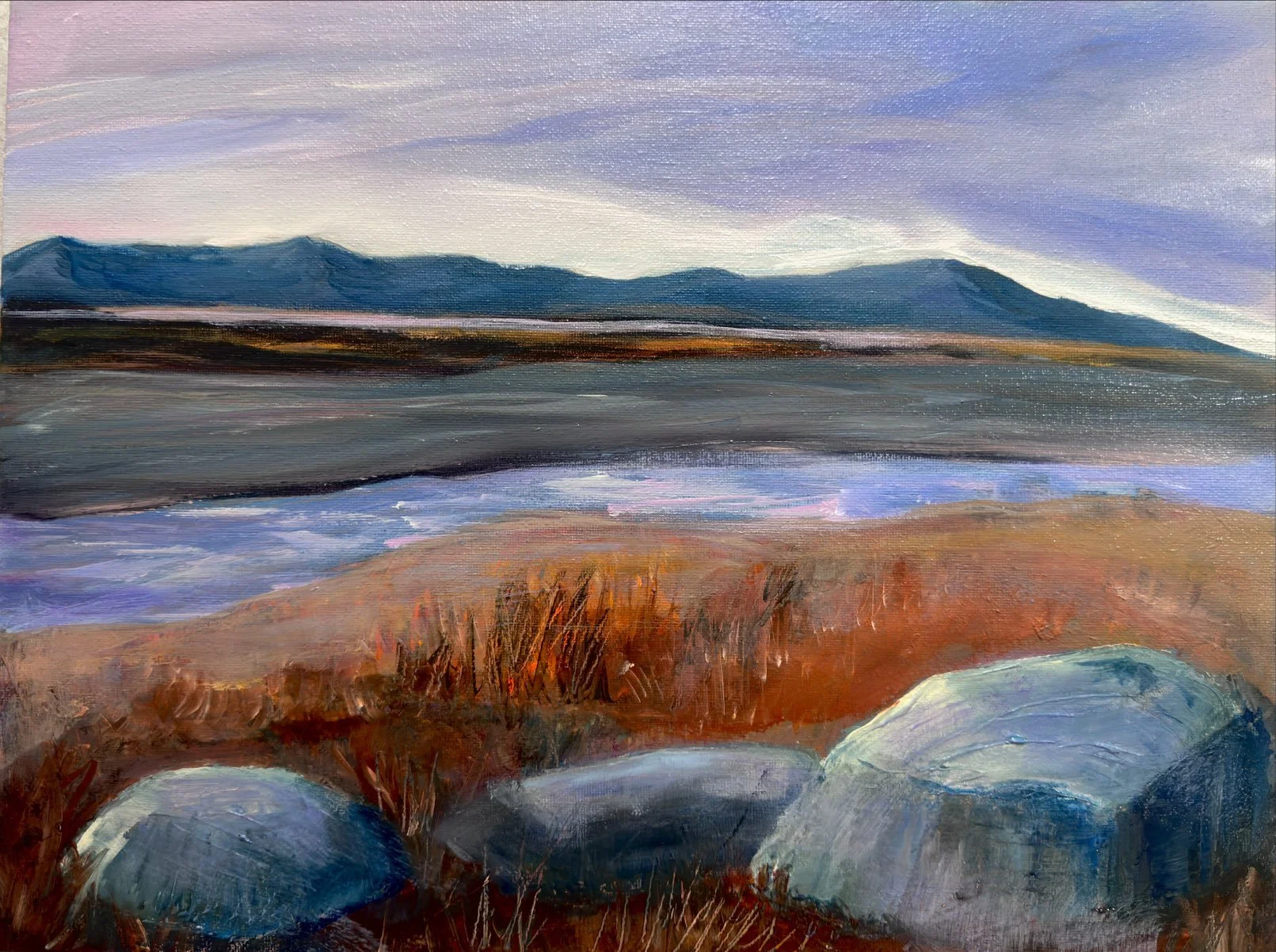 Two new imagined landscapes I&rsquo;m just putting finishing touches to for the South Coast Arts Trail on this weekend. Working title of the first is Dusk at Three Rocks and the second one is called Hacienda and is about version 4 or 5 now! @southcoa