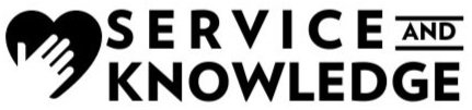 Graphic with a heart and hand icon, and the words 'Service and Knowledge'