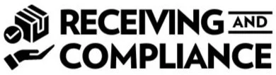 Text reading 'Receiving and Compliance' with symbols of a package and a hand.