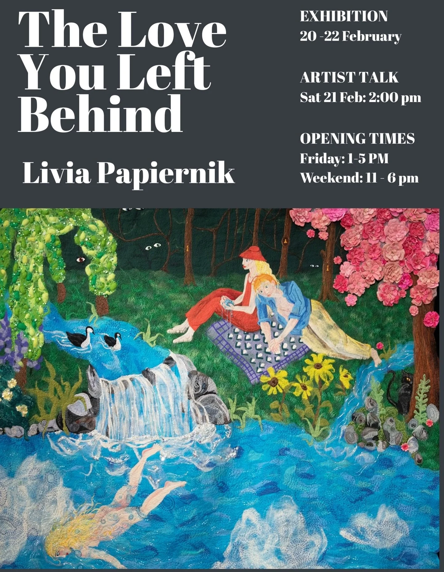 My solo show will open this Friday from 12pm! A collection of work, including felt work, embroideries and paintings will be exhibited and available for sale. 

I will be doing an artist talk Saturday at 2pm! Book your free ticket on eventbrite, link 
