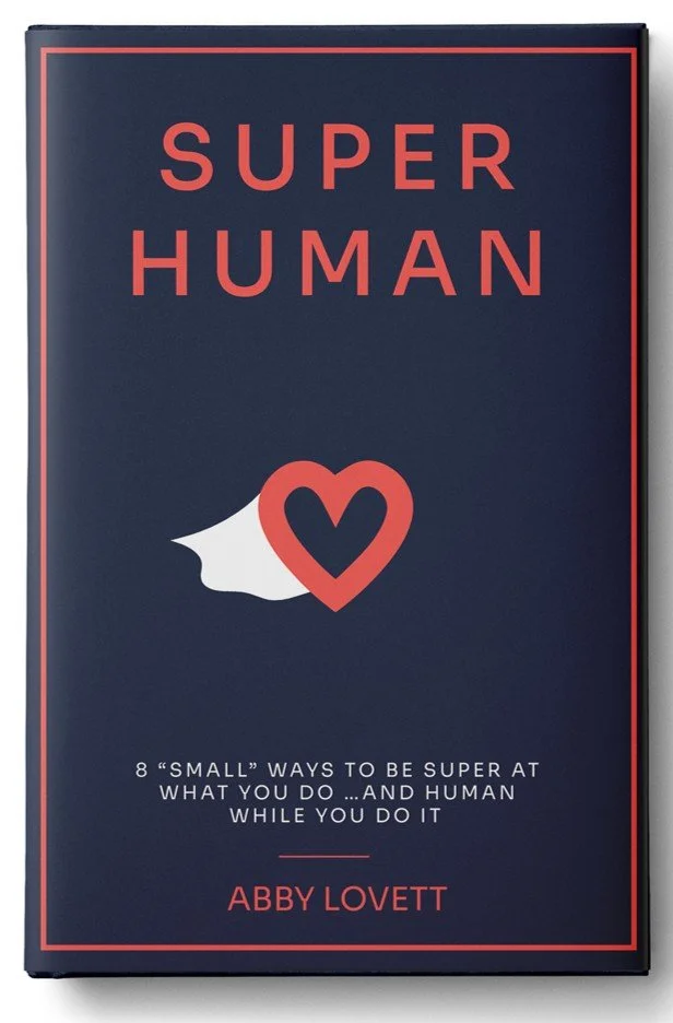 Cover of a book titled "Super Human" by Abby Lovett, featuring a graphic of a heart integrated into a speech bubble.