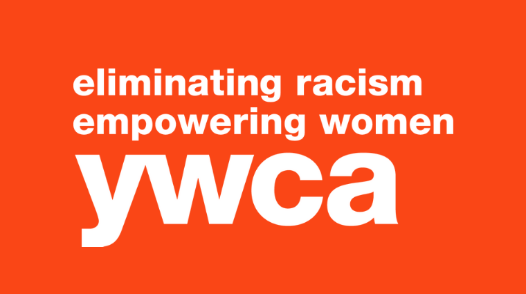 A red background with white text that reads 'eliminating racism empowering women ywca'.