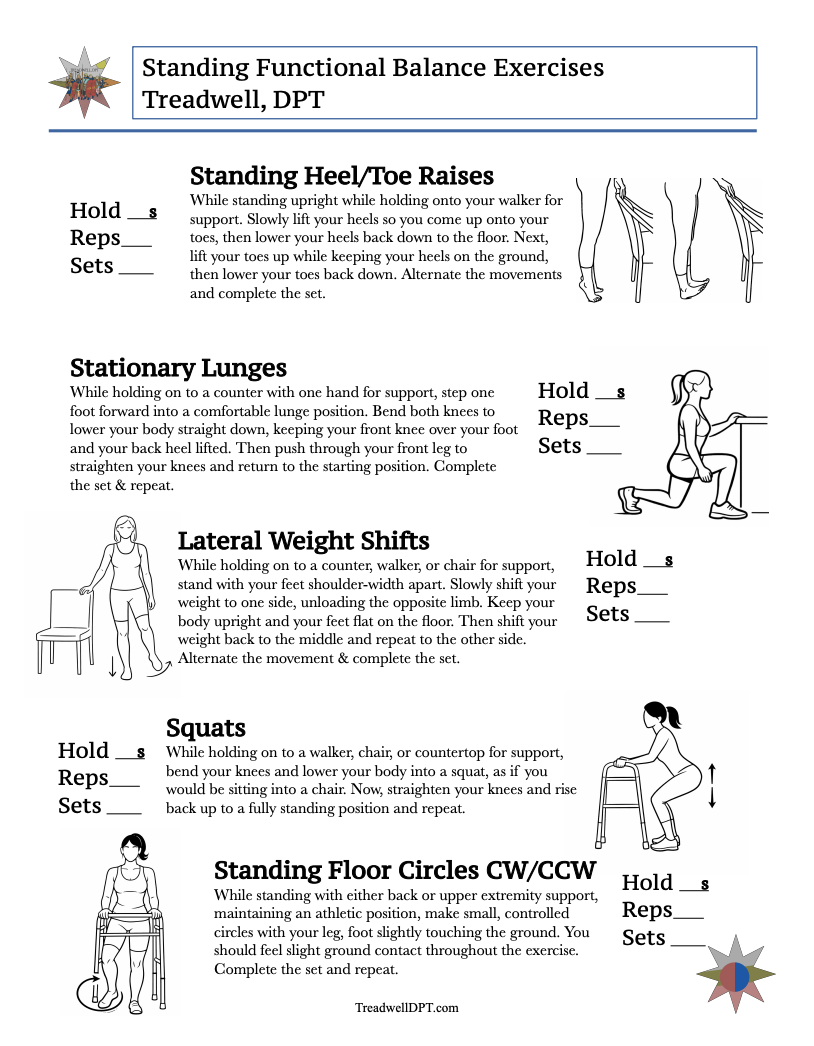 Standing Functional Balance Exercises Floor Circles Lunges Squats Treadwell DPT.png
