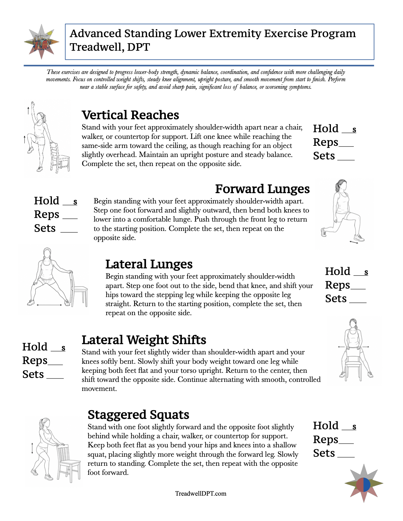 An advanced lower extremity exercise program created by Austin Treadwell, DPT, outlining good exercises for strength, balance, coordination, and safety during gait