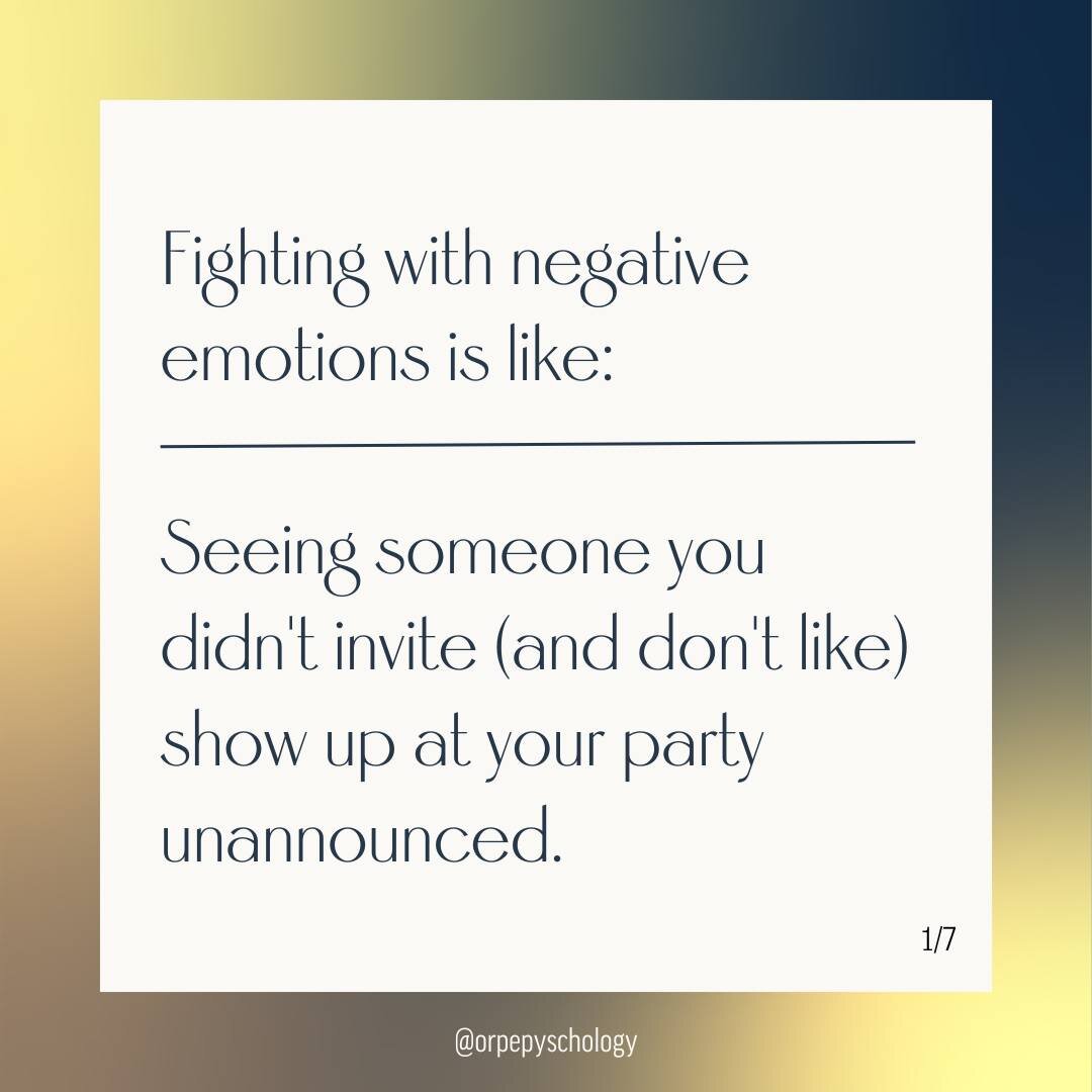 Negative emotions are like a bad party guest - one you definitely DIDN'T invite. 
Here's a helpful metaphor to think of when you feel like locking those negative emotions away. 

#yycpsychologist #yyc #psychology #mentalhealthmatters #wellness #joyst