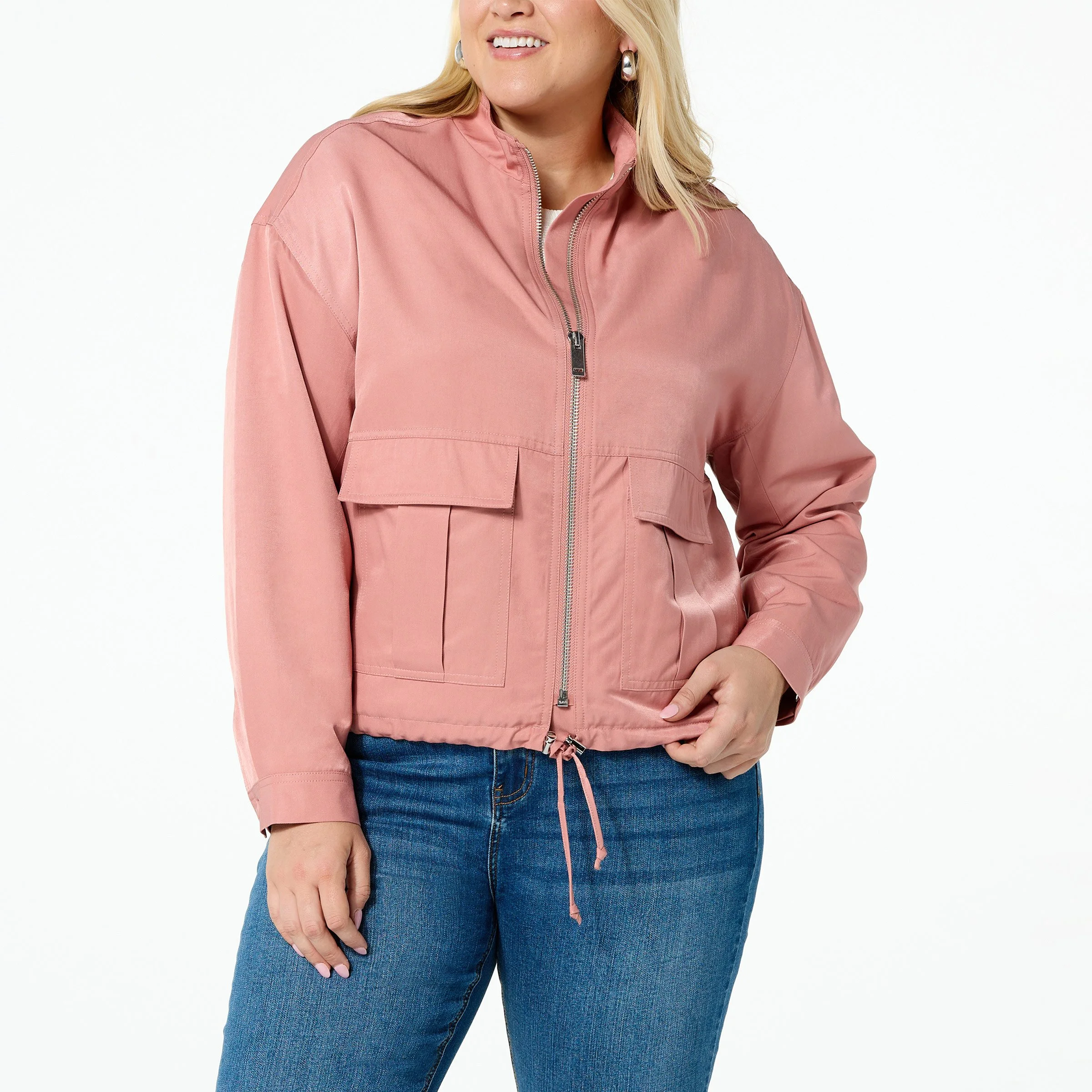 Woven Zip-Front Bomber Jacket — Jaclyn Smith
