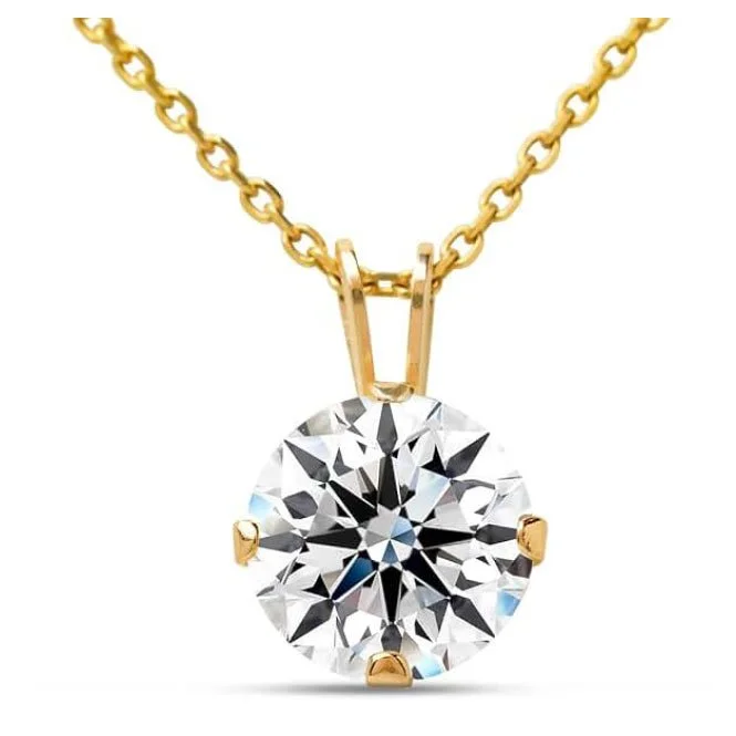 Jaclyn Smith Moissanite Pendant Necklace for Women in Gold – E-F Color, VVS1 Clarity, 1/4 to 2 Carat Solitaire – Brilliant Cut Stone on Sterling Silver Chain