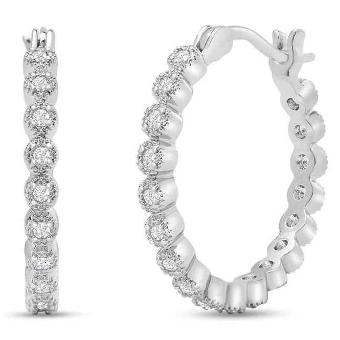 1/4 Carat Sparkling Created Diamond Hoop Earrings, 3/4 Inch