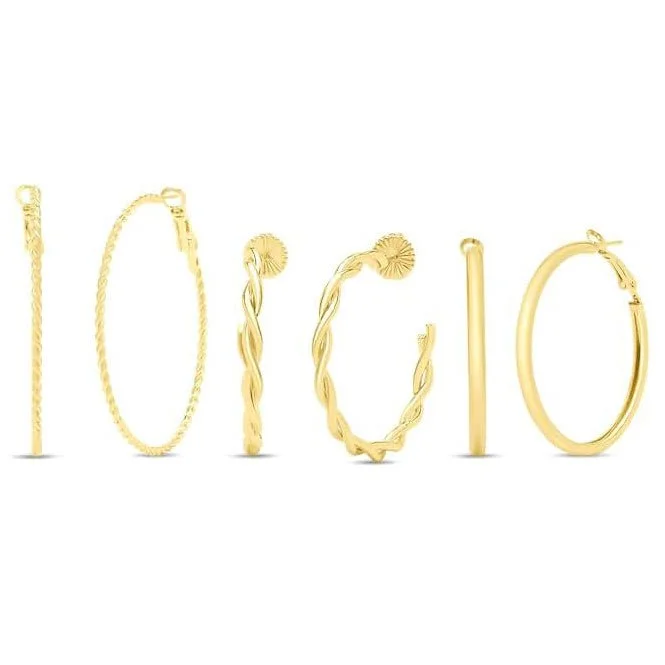 Textured Gold Hoop Earrings Set of 3