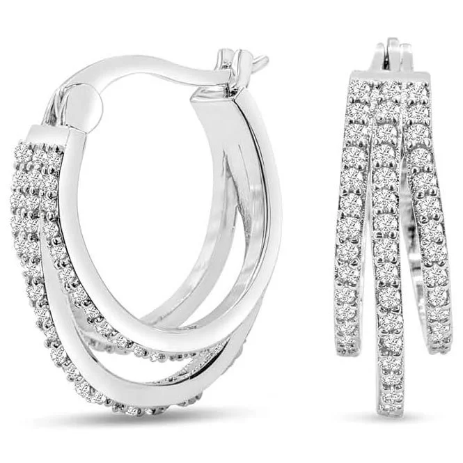 1/2 Carat Triple Sparkling Created Diamond Hoop Earrings