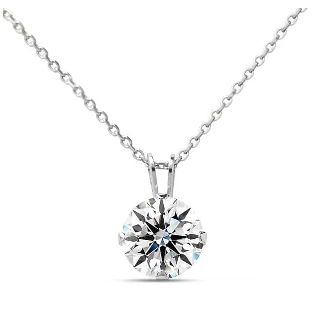 Jaclyn Smith Moissanite Pendant Necklace for Women in Silver – E-F Color, VVS1 Clarity, 1/4 to 2 Carat Solitaire – Brilliant Cut Stone on Sterling Silver Chain