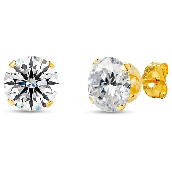 Moissanite Stud Earrings for Women in Gold – E-F Color, VVS1 Clarity, 1/2 to 4 Carat Total Weight – Brilliant Cut Solitaire Studs