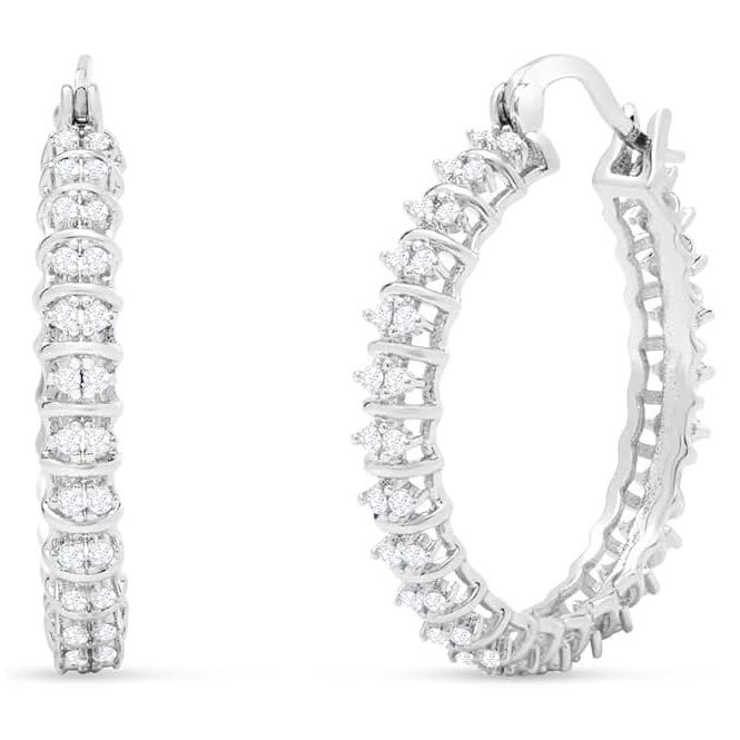 1/2 Carat Sparkling Created Diamond Hoop Earrings, 1 Inch
