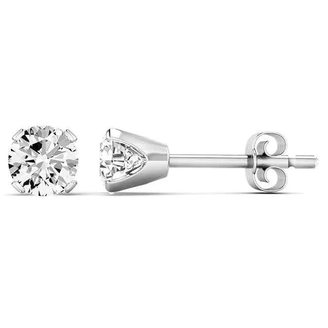 Moissanite Stud Earrings for Women in Silver – E-F Color, VVS1 Clarity, 1/2 to 4 Carat Total Weight – Brilliant Cut Solitaire Studs