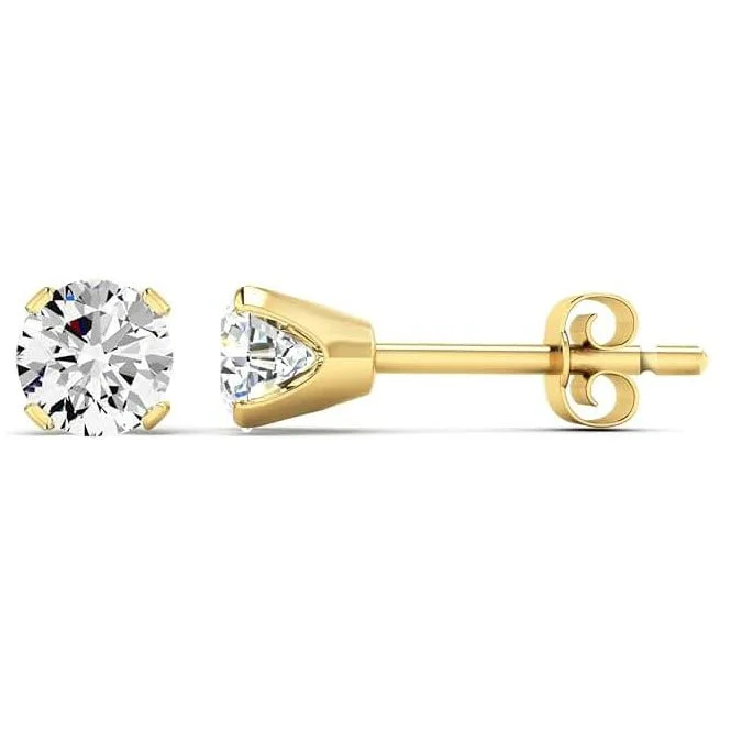 Moissanite Stud Earrings for Women in Gold – E-F Color, VVS1 Clarity, 1/2 to 4 Carat Total Weight – Brilliant Cut Solitaire Studs