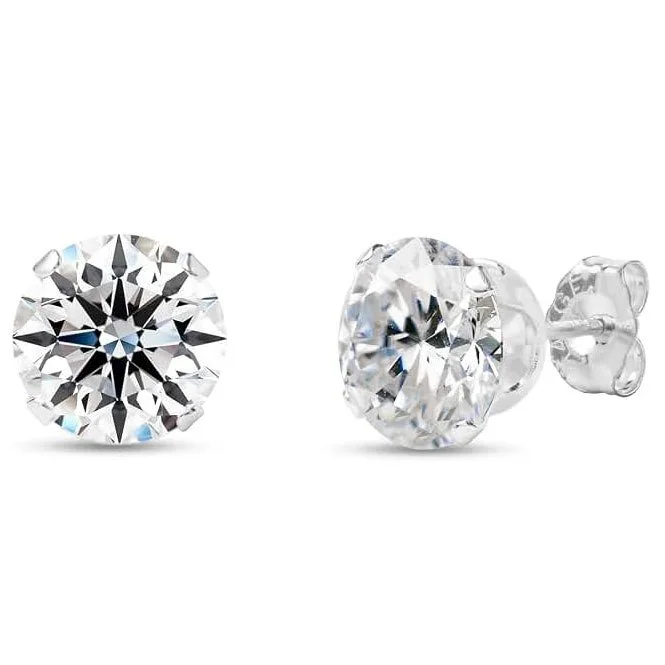 Moissanite Stud Earrings for Women in Silver – E-F Color, VVS1 Clarity, 1/2 to 4 Carat Total Weight – Brilliant Cut Solitaire Studs