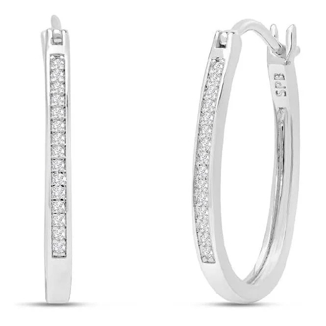 1/4 Carat Oval Shape Sparkling Created Diamond Hoop Earrings, 1 Inch