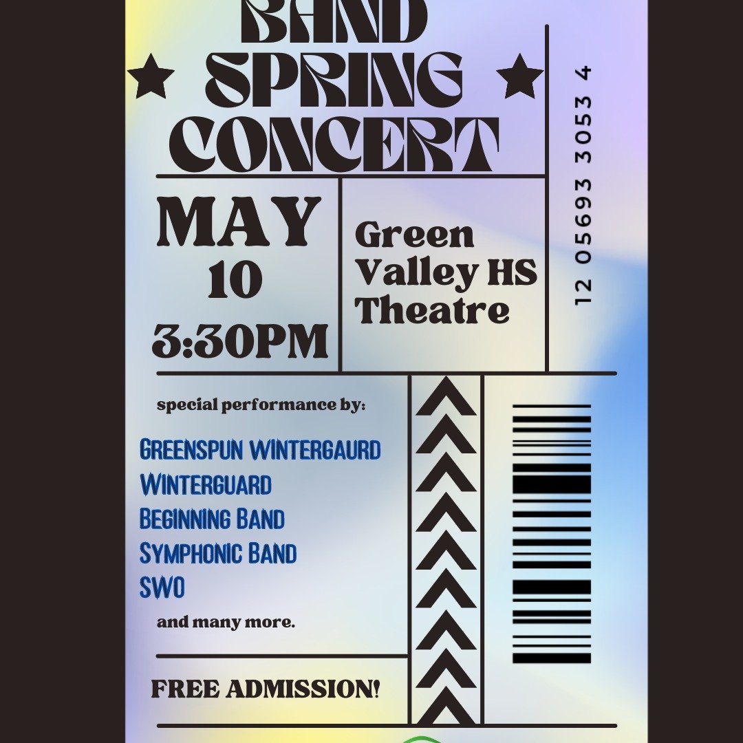 Join us for our Spring Band Concert starting at 3:30pm. We will begin in the gym with Colorguard. The banquet will follow the concert. Tickets are required for the banquet!