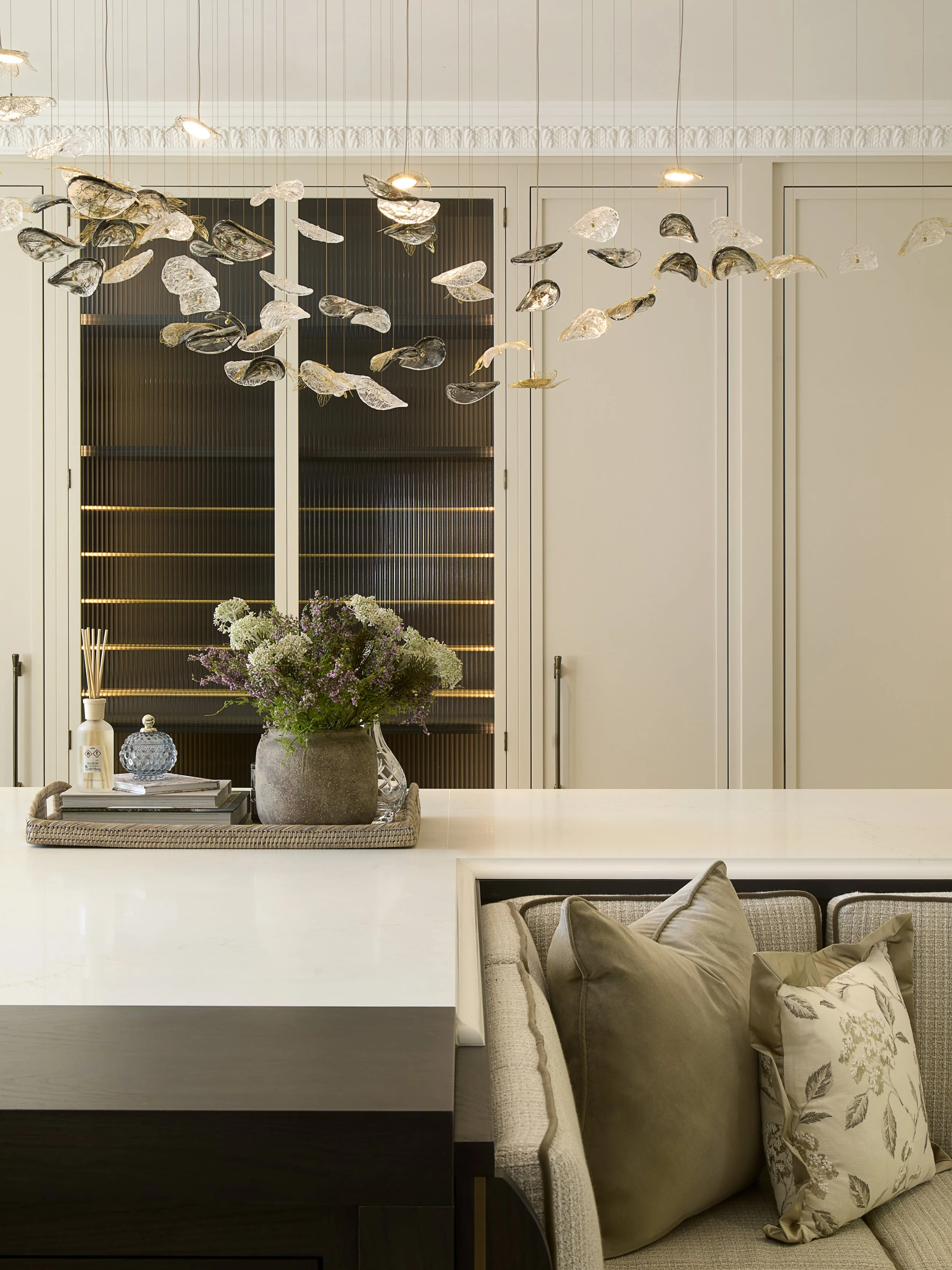 glass sculptural lighting installation called 'Movement of Matter' for Jessica May Design.