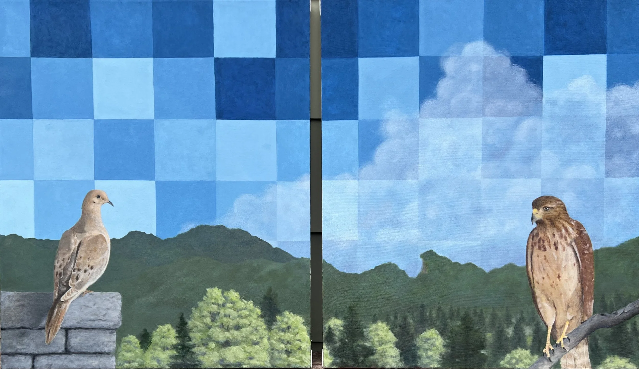 Contrasting Views • 2024 • Diptych • Oil on 18"x24" Canvases • Received Honorable Mention in Cultural Arts Council of Douglasville NJAS 