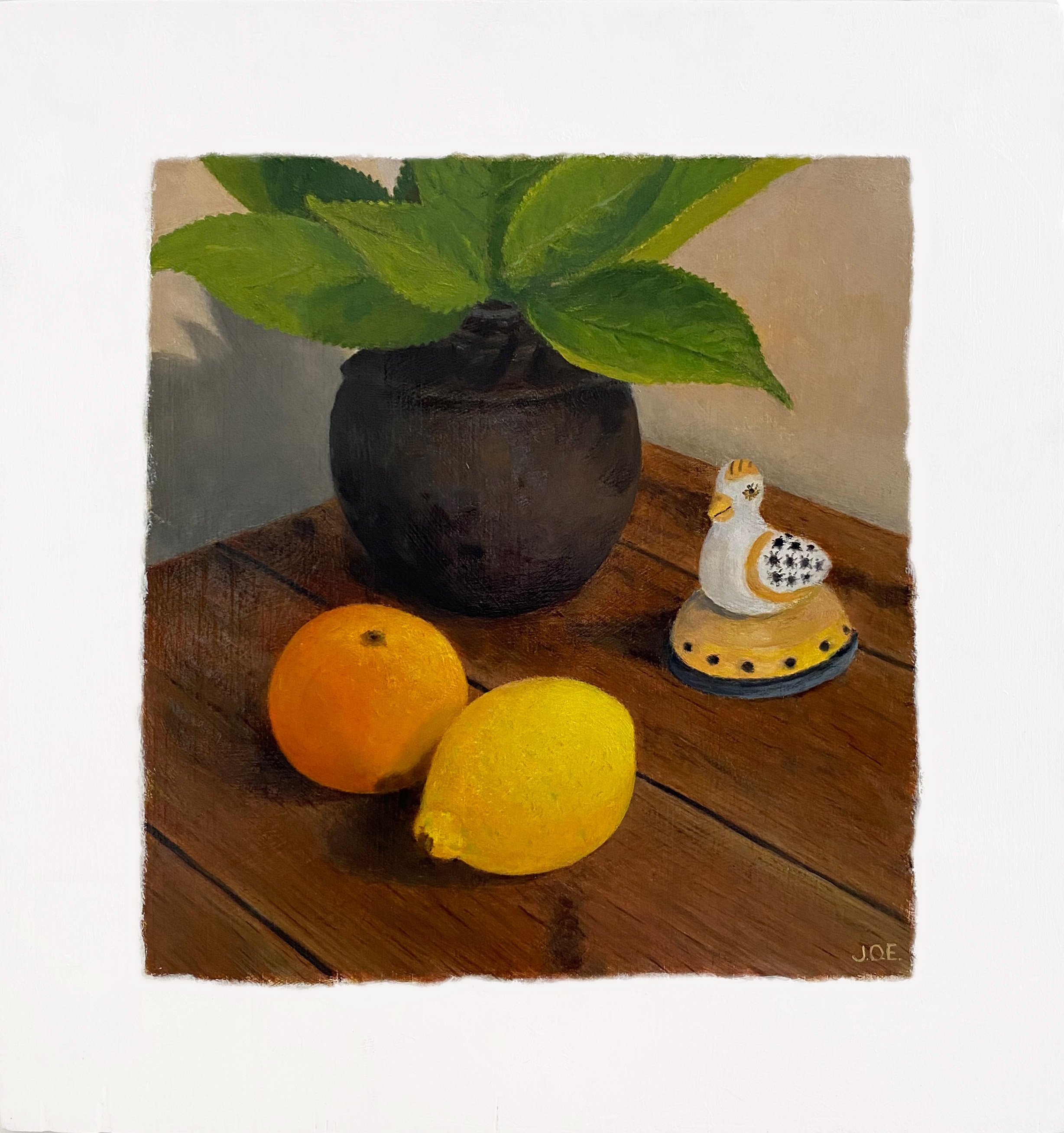 Still Life with Orange • 2021 • Oil on Board • 8”x8 1/2” • Gifted
