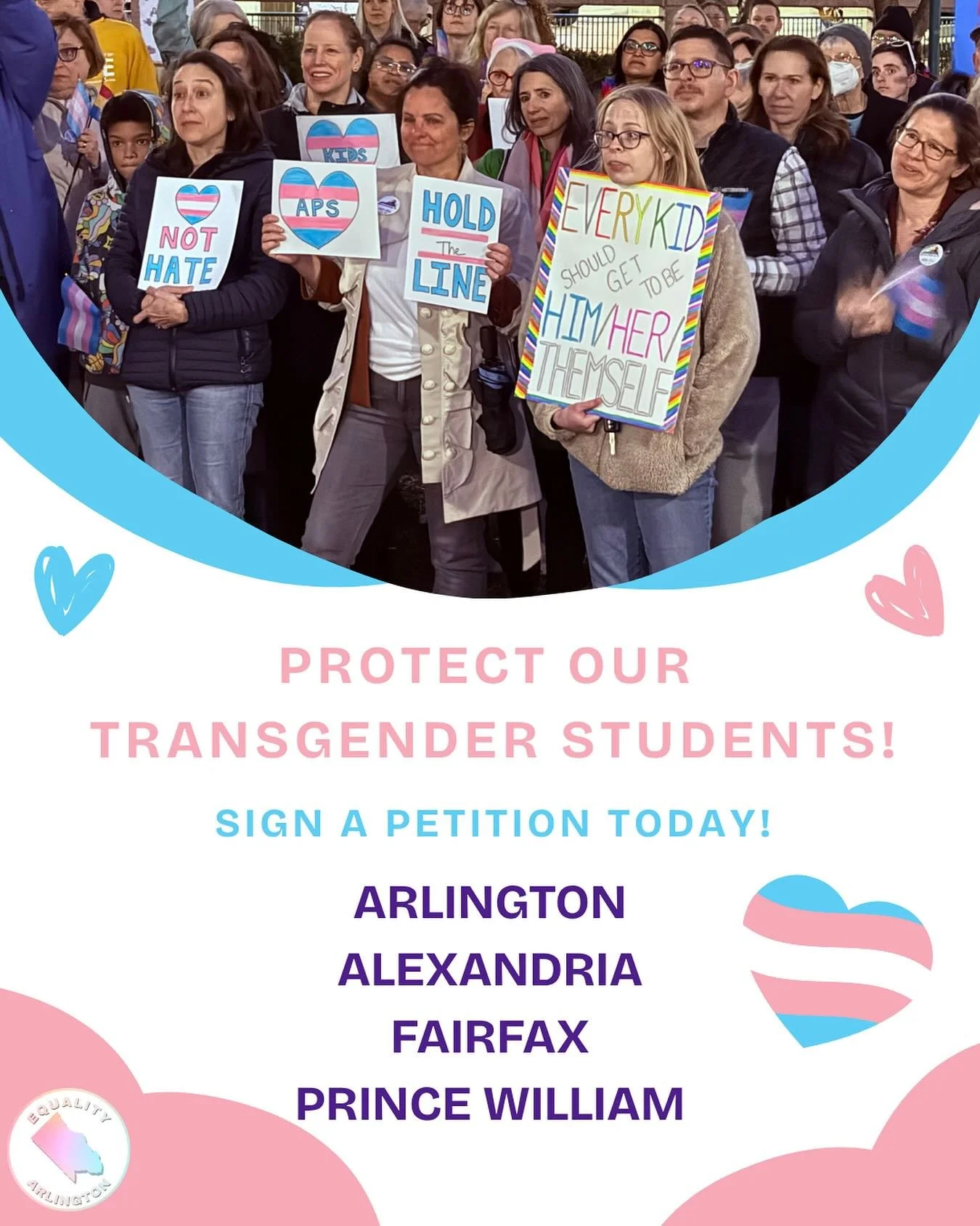 ‼️Transgender students in Northern Virginia are under attack from the Trump Administration!‼️ If you live in Arlington, Alexandria, Fairfax, or Prince William, sign one of these petitions today to tell your School Board that they must fight back to p