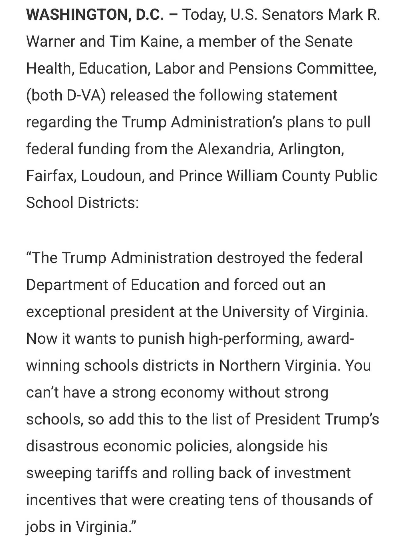 ❤️🏳️‍⚧️❤️Thank you @sentimkaine and @senatorwarner for supporting our public schools in Northern Virginia against illegal and discriminatory attacks on transgender students from the Trump administration! ❤️🏳️‍⚧️❤️