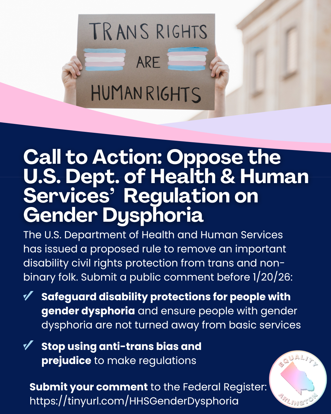 Equality Arlington Opposes the U.S. Department of Health and Human Services’ Proposed Gender Dysphoria Regulation