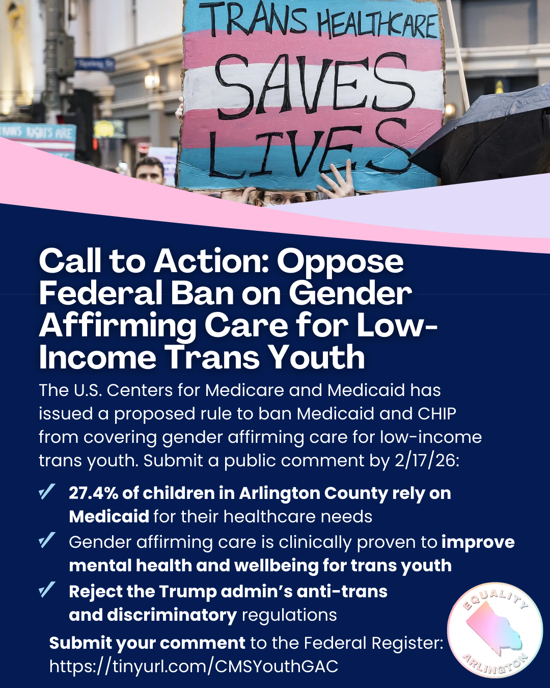Equality Arlington Opposes the U.S. Centers for Medicare and Medicaid Services’ Proposed Ban on Medicaid and CHIP Coverage of Gender Affirming Care for Transgender Youth