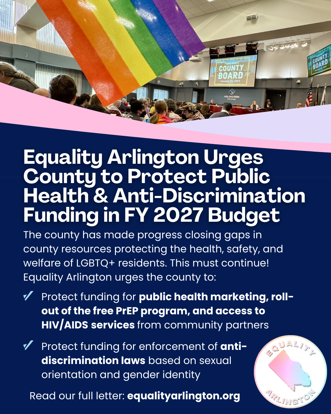 Equality Arlington Urges Arlington County to Maintain Safety Net, Anti-Discrimination, and Public Health Protections in FY 2027 Budget