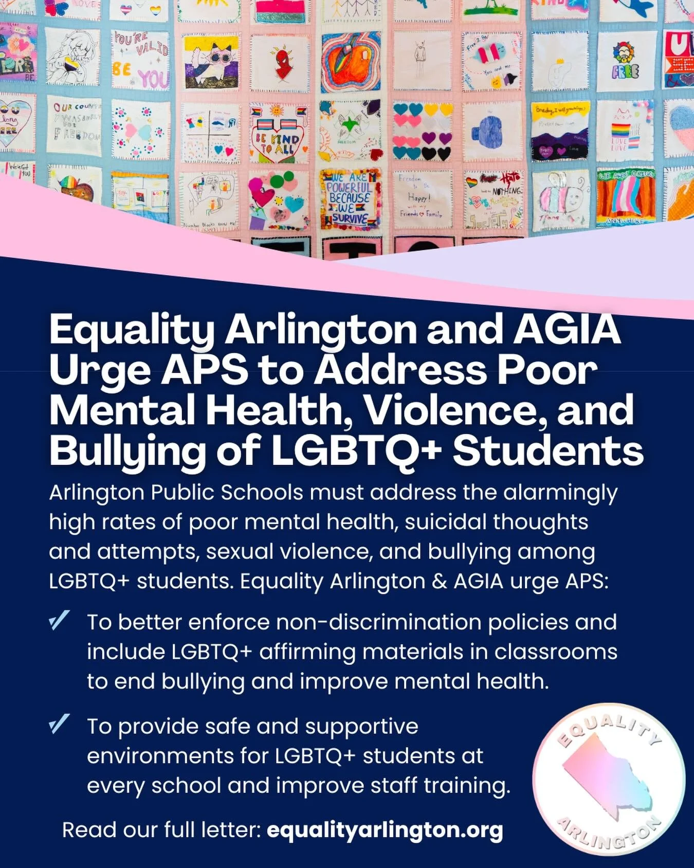 🚨🏳️&zwj;⚧️🏳️&zwj;🌈Equality Arlington and AGIA call on the Arlington School Board and Arlington Public Schools administration to address the alarmingly high rates of poor mental health, suicidal thoughts and attempts, sexual violence, and bullying