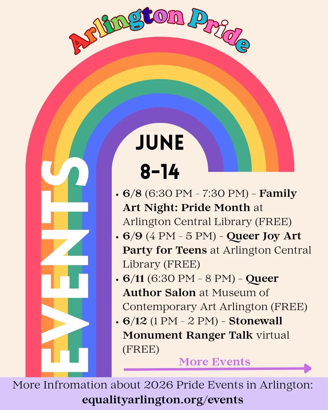 🏳️&zwj;🌈🏳️&zwj;⚧️Check out these Pride events happening in Arlington this week (June 8-14)! 🌈Learn more on our website: https://www.equalityarlington.org/events