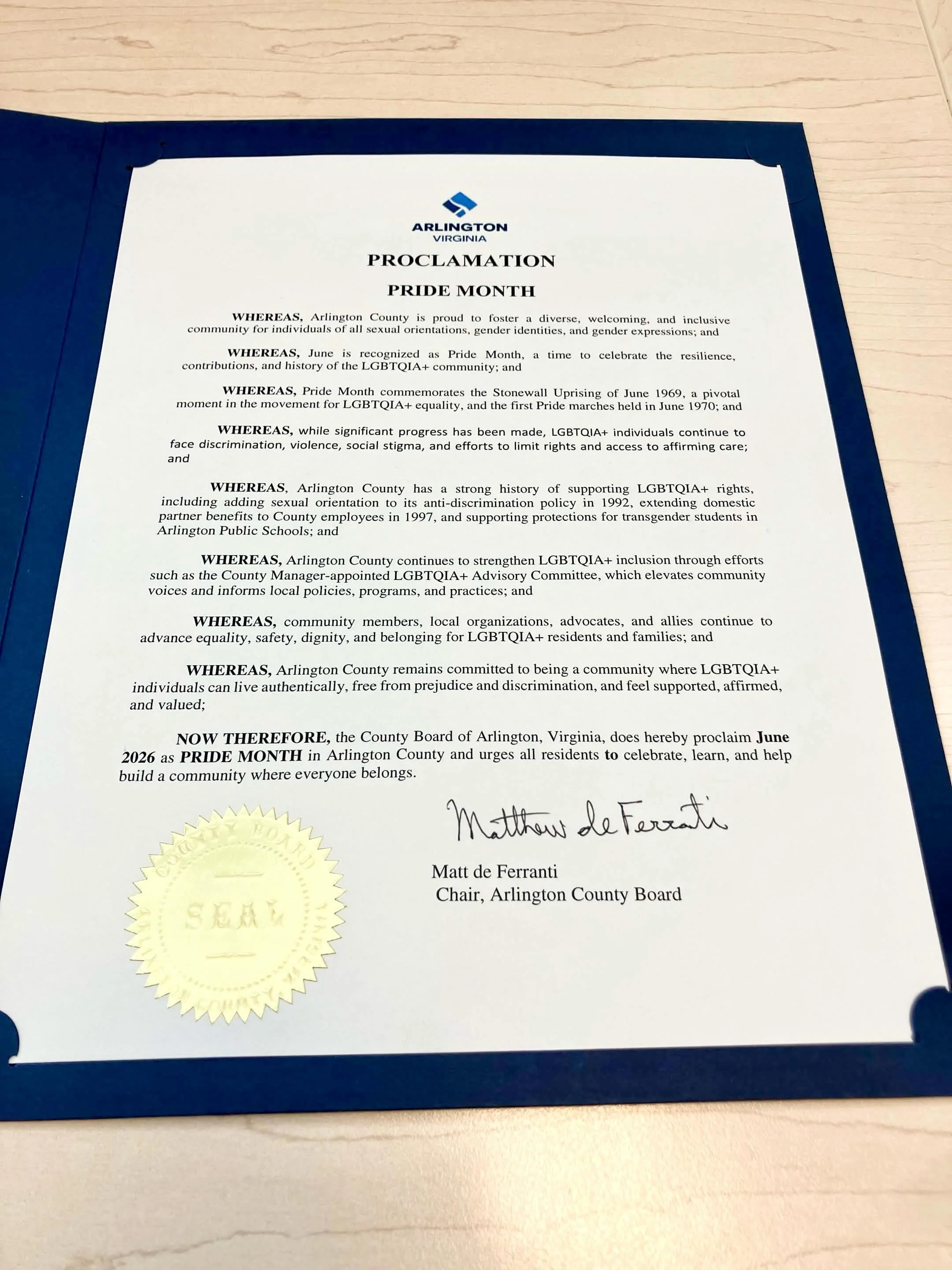 🏳️&zwj;🌈🏳️&zwj;⚧️On Saturday, County Board members, Takis Karantonis and JD Spain, read the Arlington County Pride Month Proclamation and presented it to Equality Arlington at our Pride Month Party. We are very proud to be one of the &ldquo;local 
