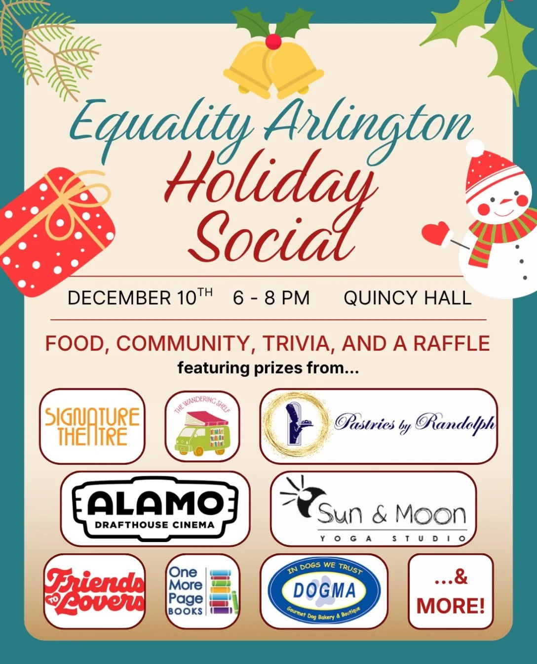 🎄Save the date for Equality Arlington&rsquo;s Holiday Social on Thursday, December 10th from 6-8 PM at Quincy Hall (4001 Fairfax Dr, Arlington, VA). We&rsquo;ll have food, drinks, trivia, and a chance to win lots of raffle prices! Festive attire is 
