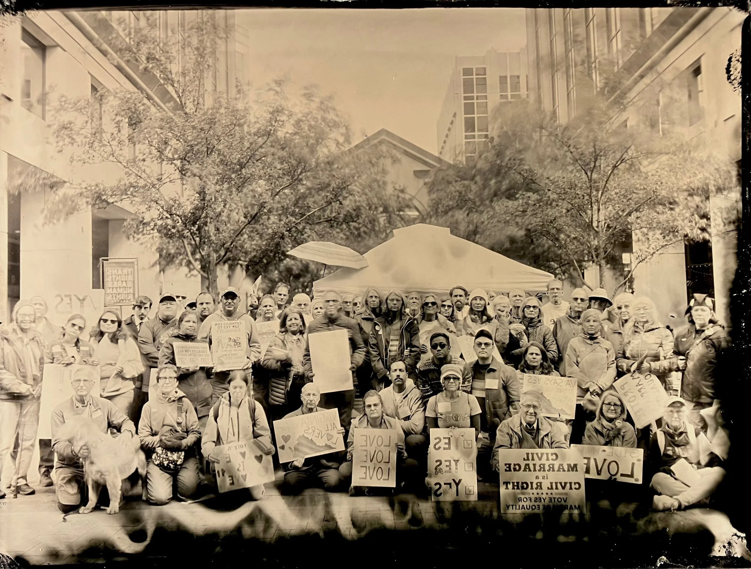 📸 Is this a photo from a hundred years ago? NO! It&rsquo;s a photo from the 🏳️&zwj;🌈Rally for Marriage Equality🏳️&zwj;🌈 on October 17, 2026, taken by Mac Cosgrove-Davies for his photo documentary project, The Turbulence, using an antique wet pla