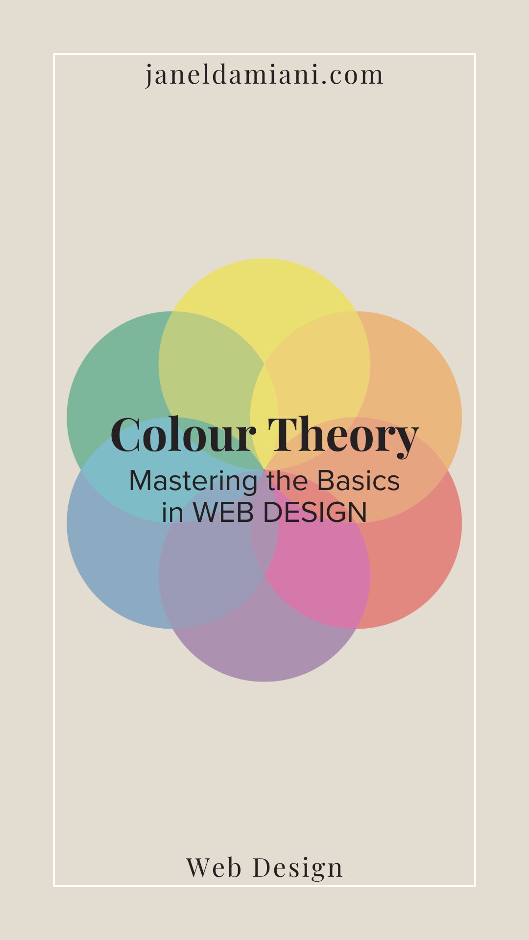 graphic design with text that reads "Colour Theory: Mastering the basics in web design" with a colour wheel behind it