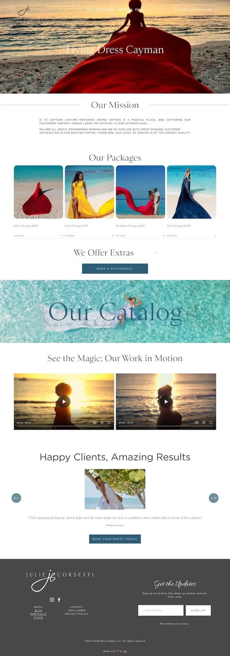 Julie Corsetti's homepage to her Flying Dress photography site