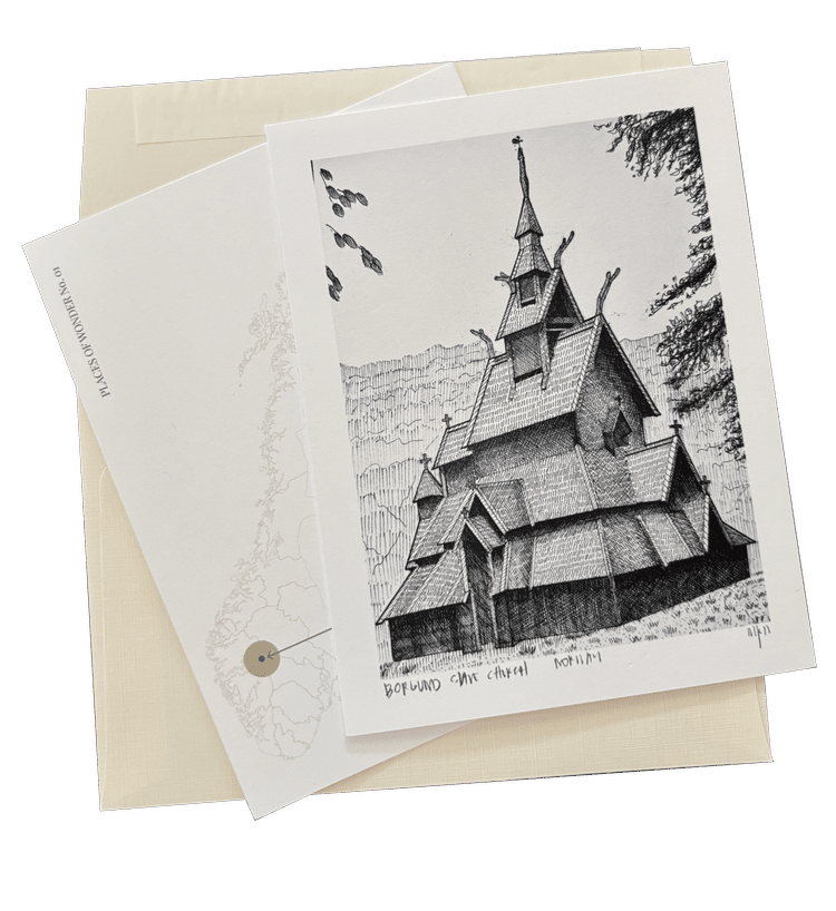 Borgund Stave Church illustrated postcard