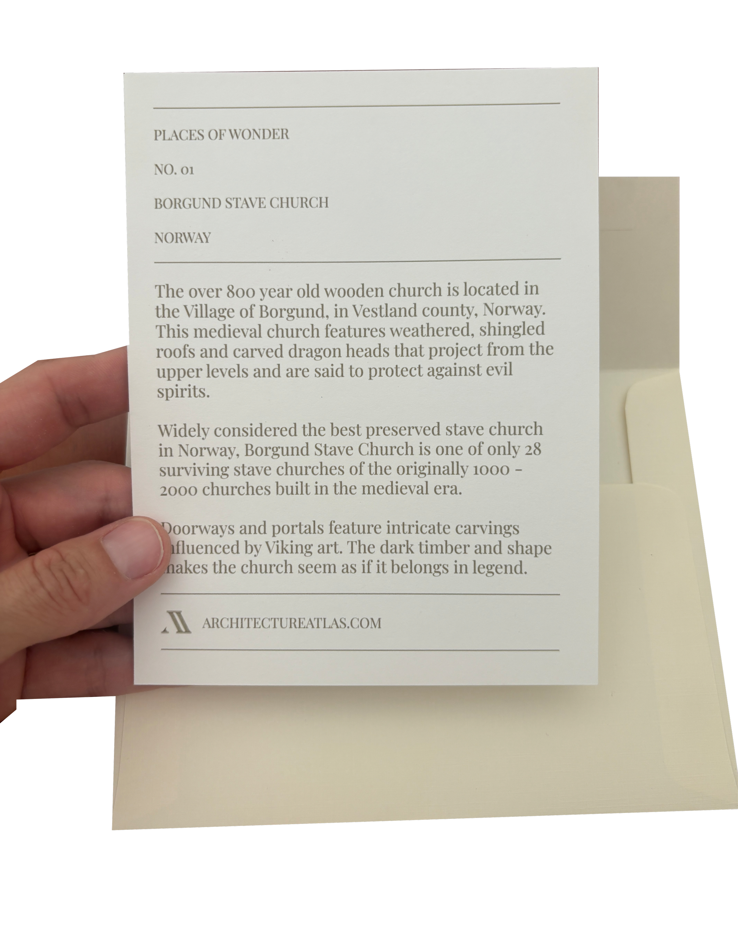 Architecture Atlas printed history story card