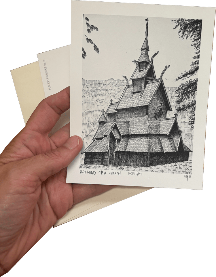 Illustrated architecture postcard