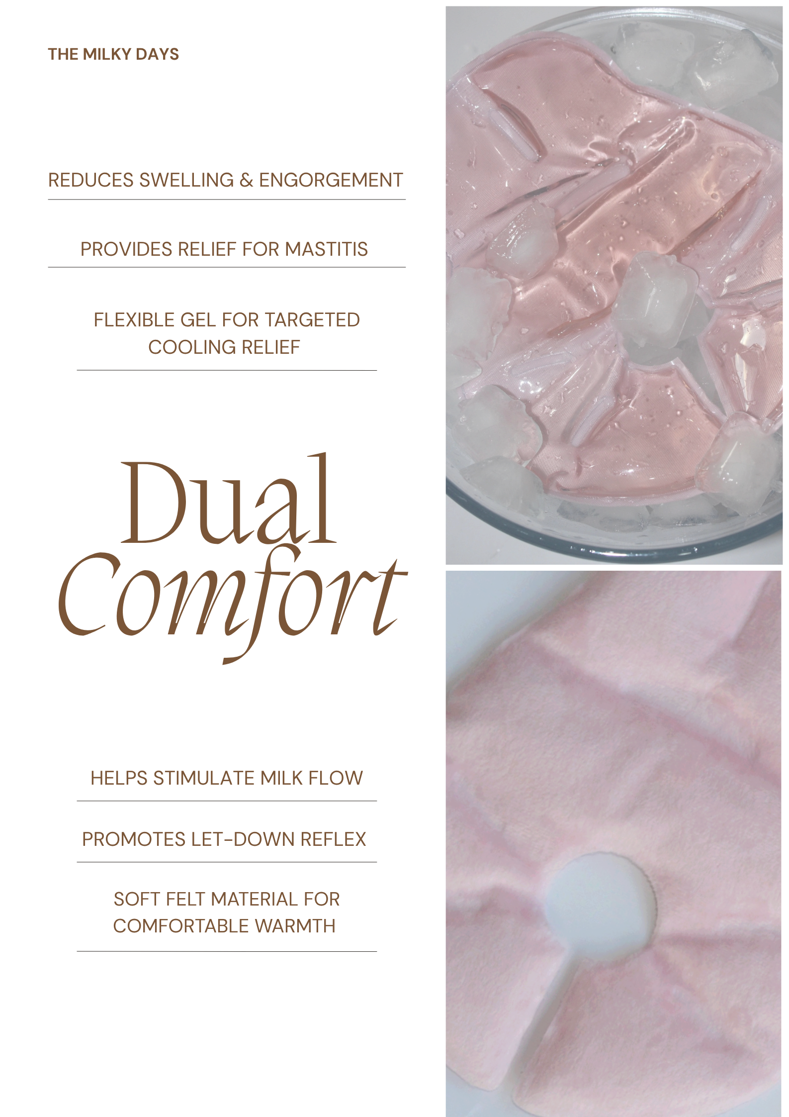 dual sided breast relief packs for hot and cold relief to treat engorgement, mastitis and low milk supply.